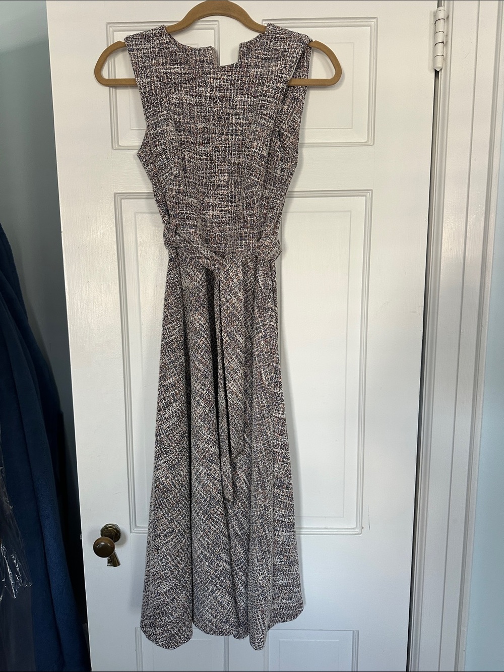 BNWT Calvin Klein Sleeveless Maxi Dress in Brown and Cream Tweed